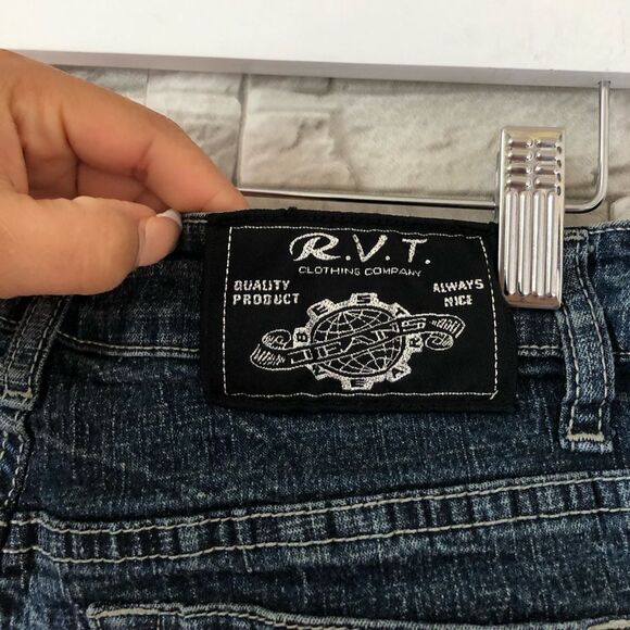 R.V.T || Vintage 90s Y2K Style Mid Rise Dark Wash Denim Flared Bootcut Jeans 14 - Picture 3 of 11